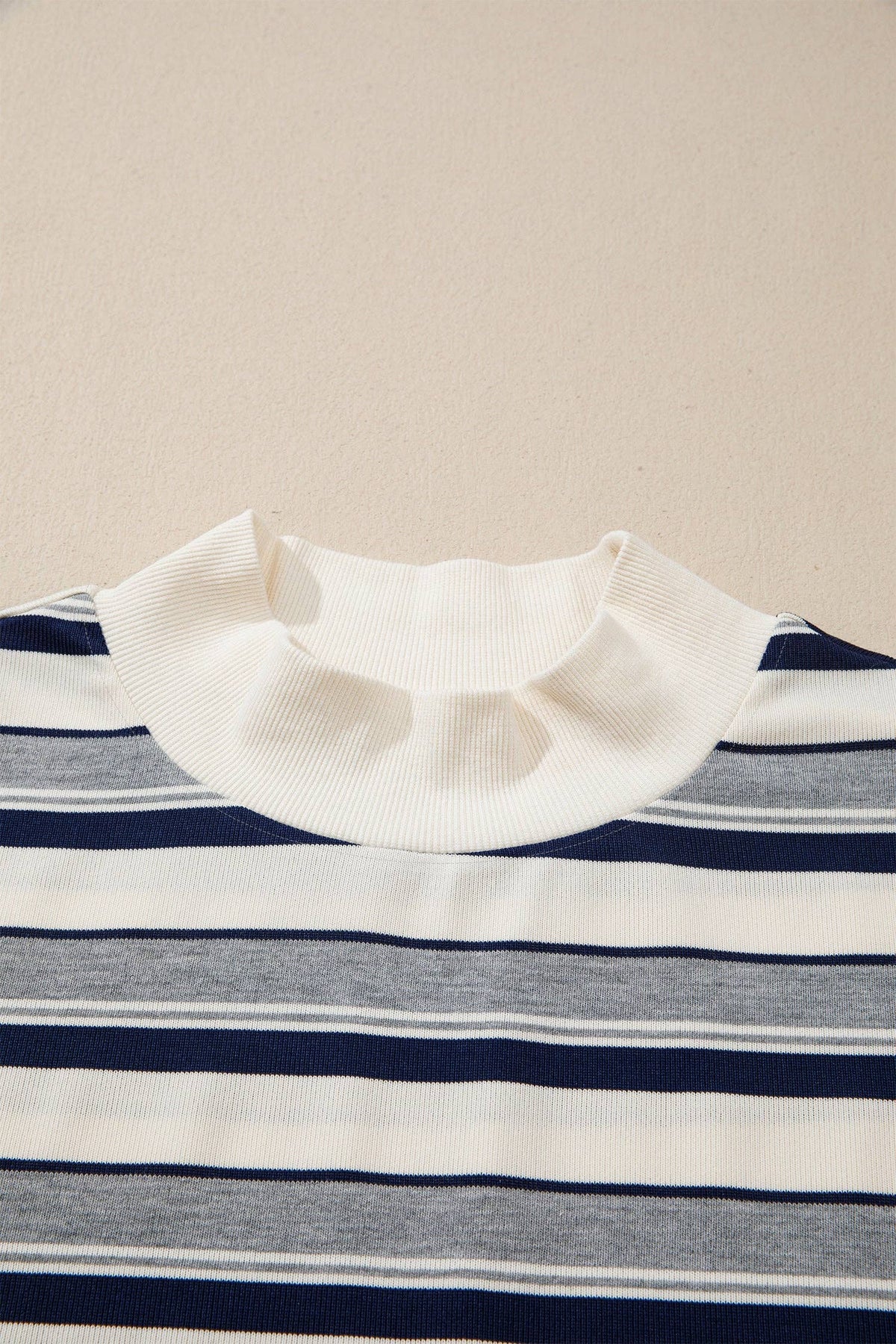 Blue Stripe Striped Ribbed Stand Neck Long Sleeve Shift Silhouette Sweatshirt: Blue Stripe / 95%Polyester+5%Elastane / S