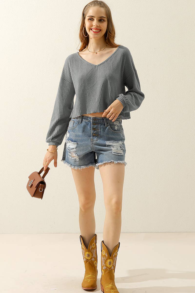 CWTTL1469_V-Neck Long Sleeve Knit Top: BRICK / (M) 1