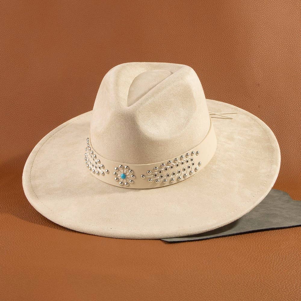 Western Studded Strap Faux Suede Fedora Hat: IV