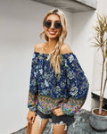 FLORAL LONG SLEEVE BLOUSE: Navy / S