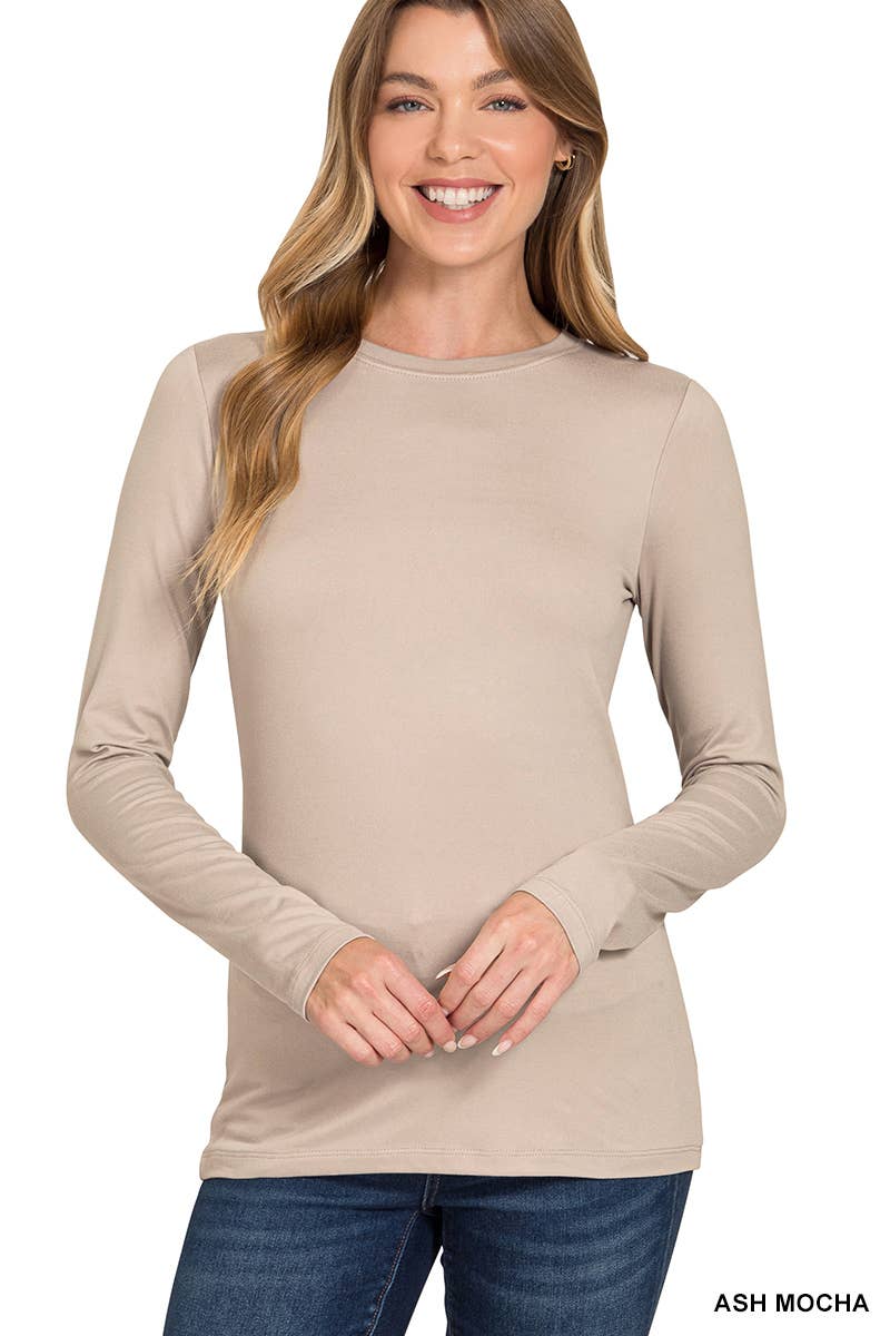 `Microfiber Long Sleeve Basic Tee Zenana: BRIGHT MAUVE-156598 / S