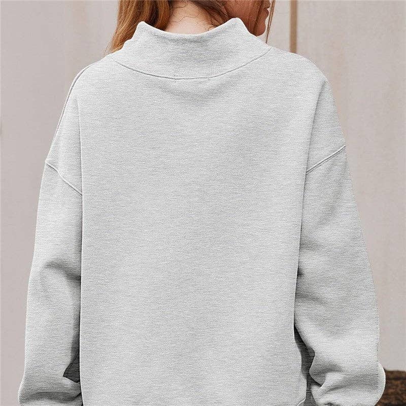 Solid Color High Neck Fleece Sweatshirt: GRAY BLUE / S
