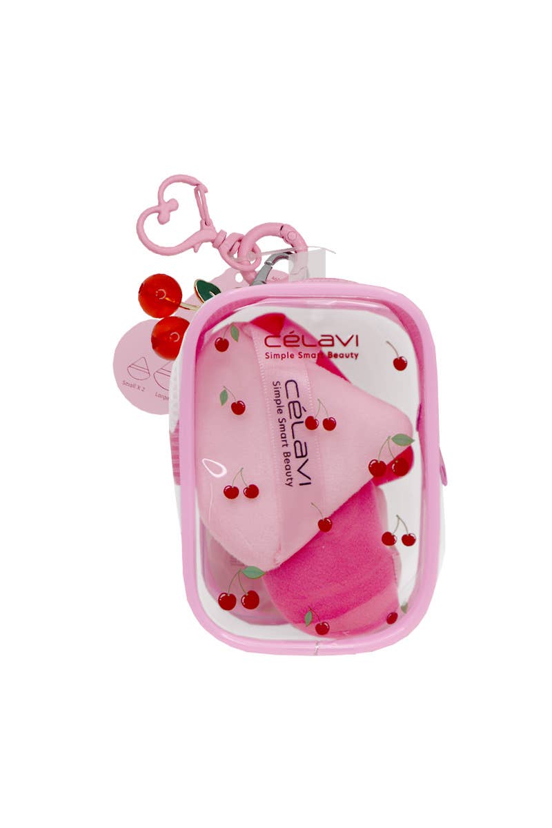 CELAVI 46065R1 Sweet Cherry Velvet Powder Puff 4pc Set - 6