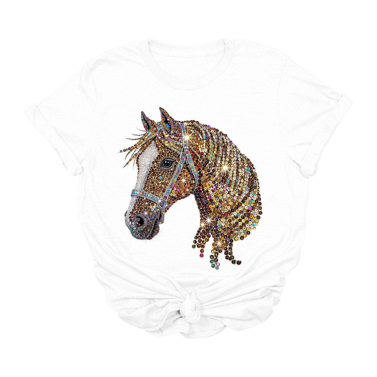 Sequin Diamond Horse Graphic Tee | Glam Western Cowgirl Bling T-Shirt: Natural / L