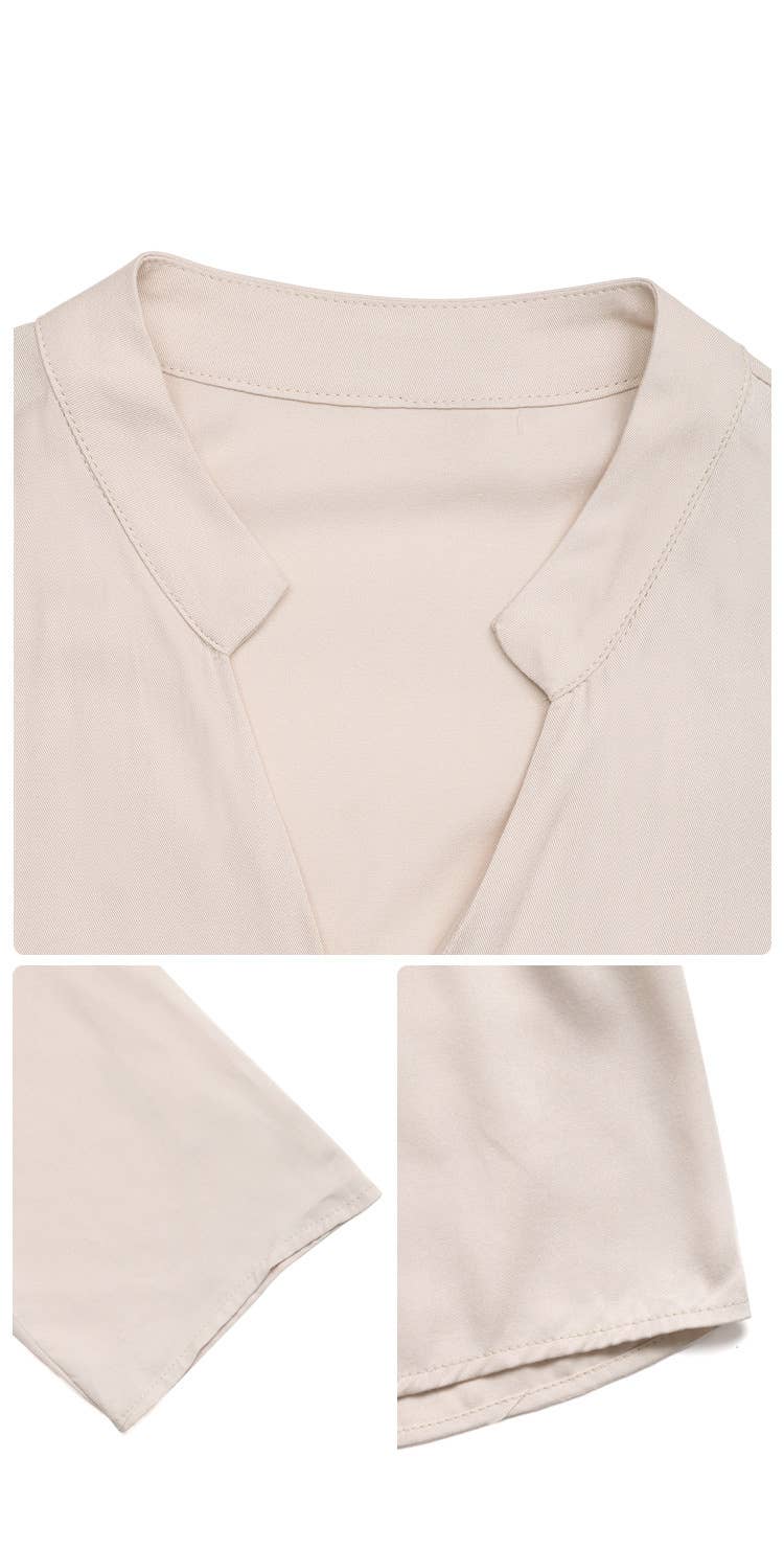 Casual,simple elegant stand-up collar long dress: APRICOT / (XL) 1