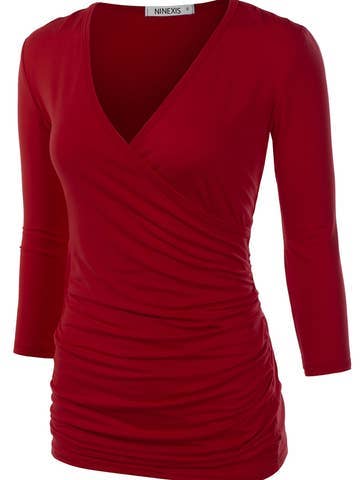 3/4 Sleeve Tank Tops Deep V-Neck Surplice Wrap: Black / (L) 1