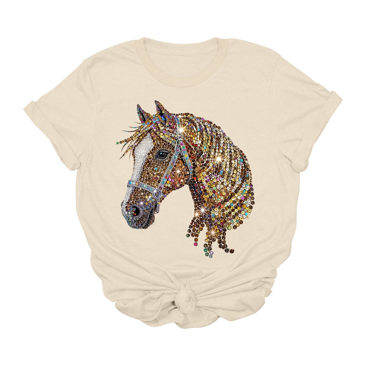 Sequin Diamond Horse Graphic Tee | Glam Western Cowgirl Bling T-Shirt: Natural / L
