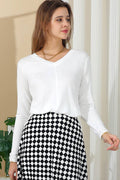CWTTL1473_Casual V-Neck Loose Fit Long Sleeve Tops: White / (S) 1