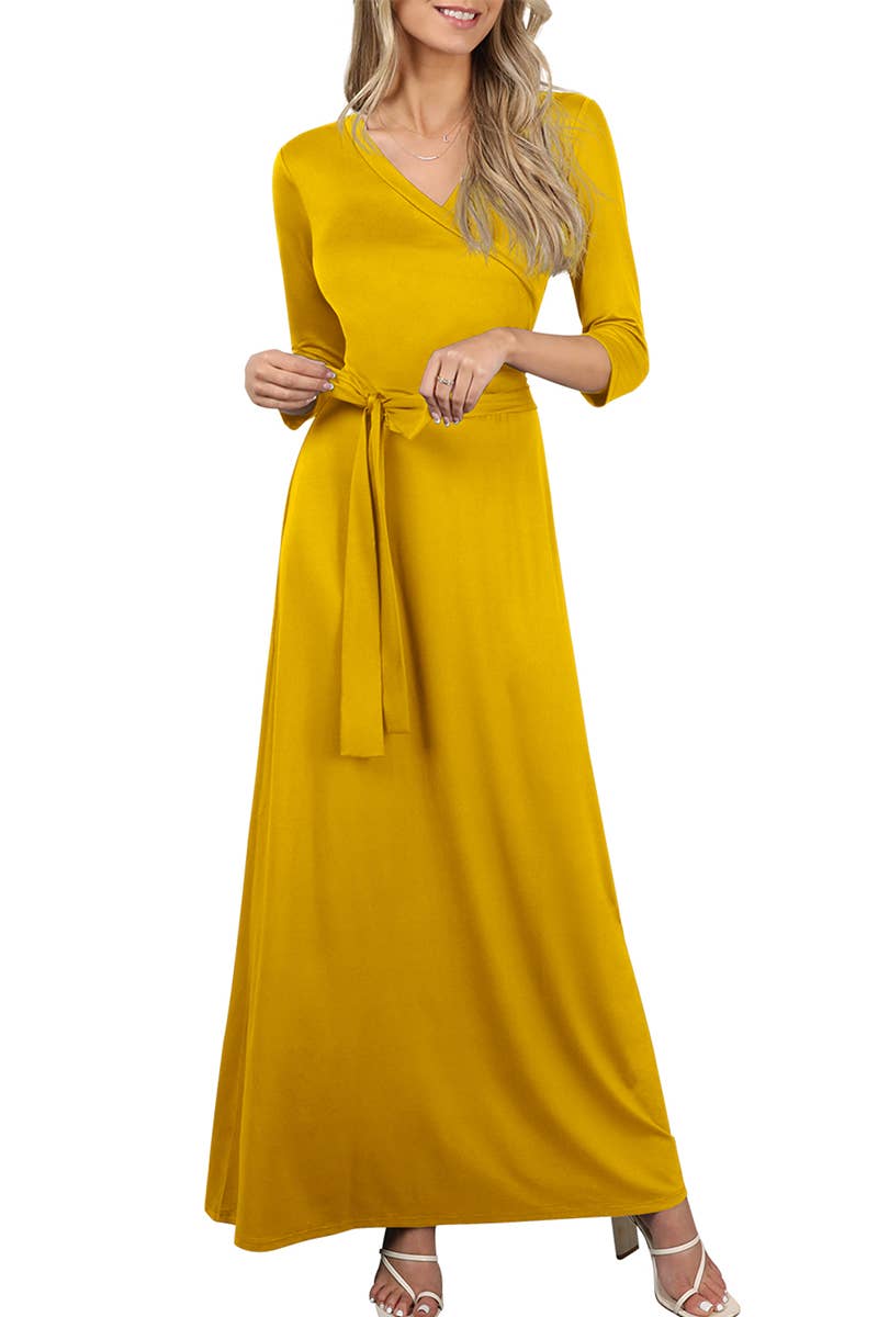 AWDMD283_3/4 Sleeve Knit Long Dress: VIOLET / (XL) 1
