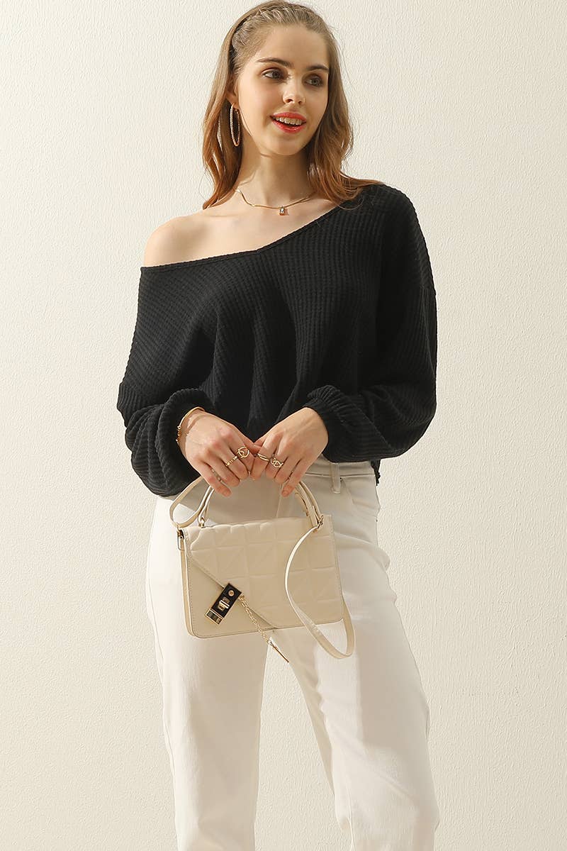 CWTTL1469_V-Neck Long Sleeve Knit Top: BRICK / (M) 1