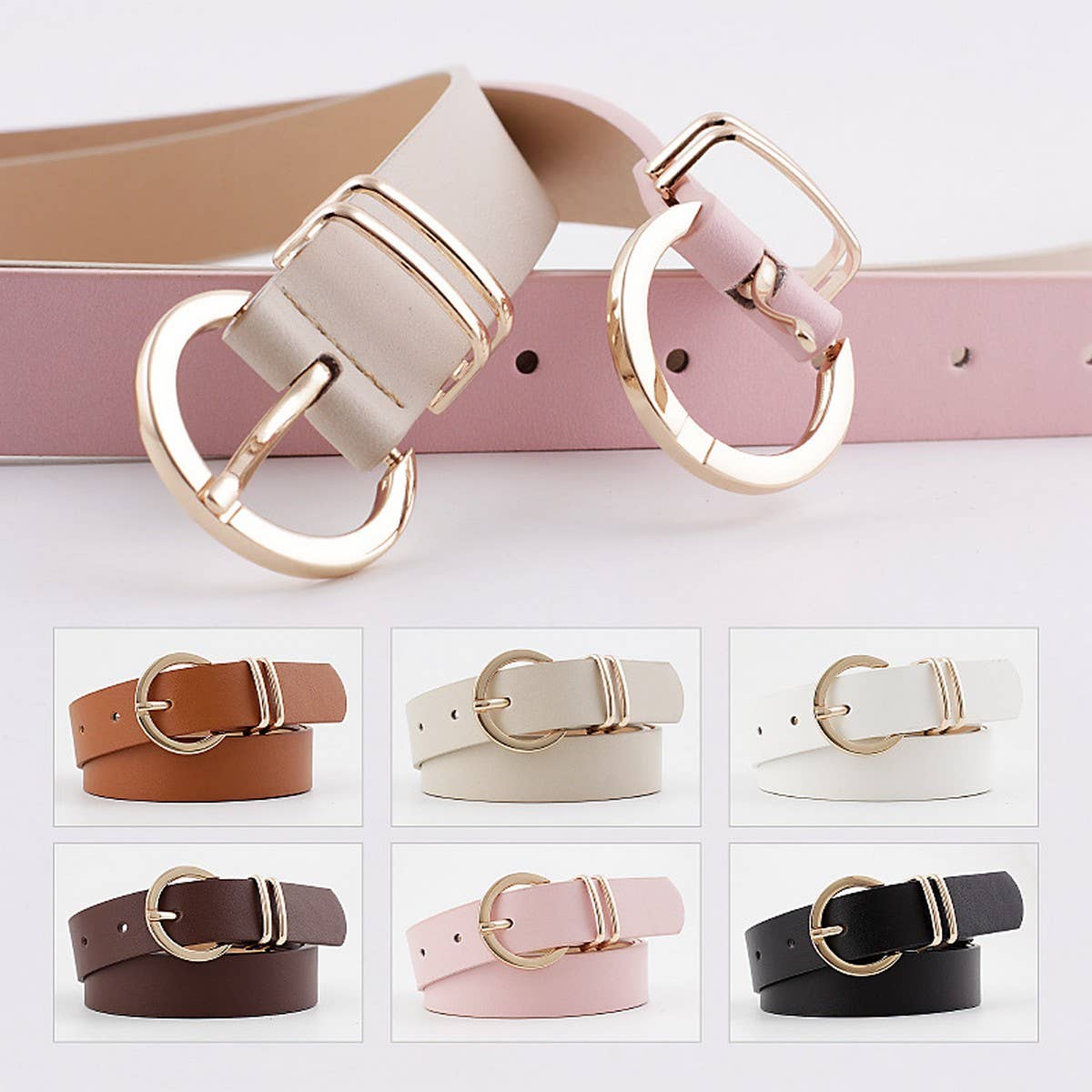 CWABE0376_HOT SELLING RETRO BIG BUCKLE DECORATIVE BELT: Pink / (OS) 1