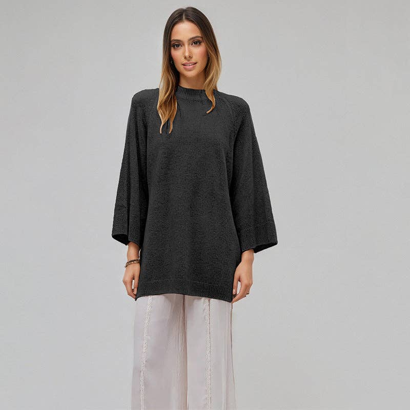 Oversized Crew Neck Knit Sweater Casual Loose Pullover Top: Apricot / 100%Polyester / S