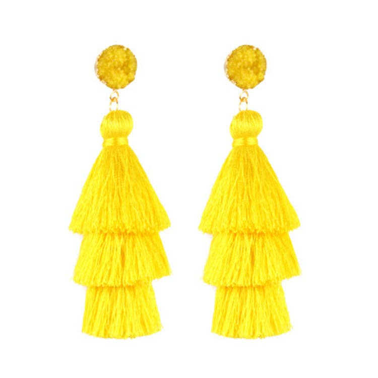 THREE LAYERED TASSEL EARRINGS: Red/Pink