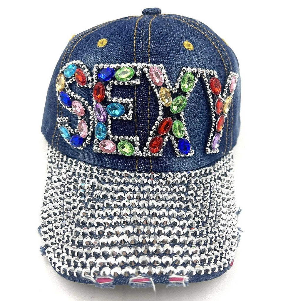 Bold SEXY Rhinestone Cap Hat: Black-Silver