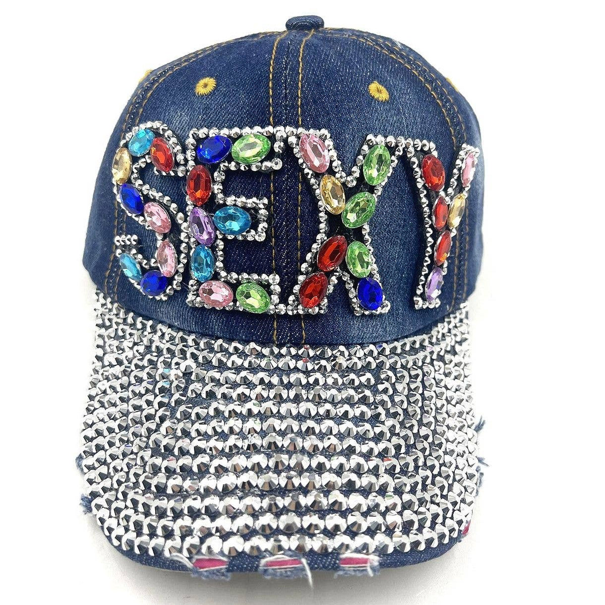 Bold SEXY Rhinestone Cap Hat: Black-Silver