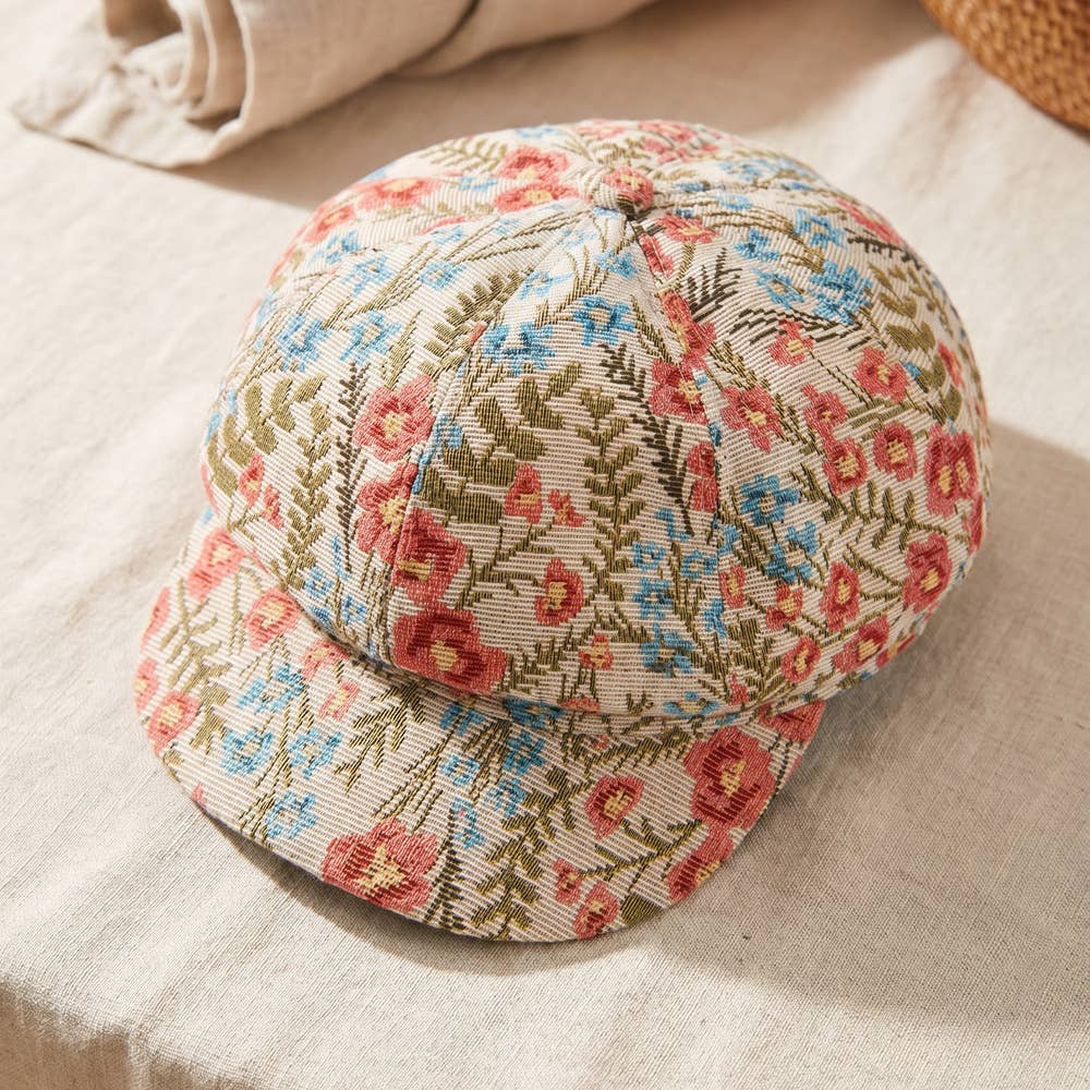 Floral Tapestry Newsboy Cabbie Hat: MULTI