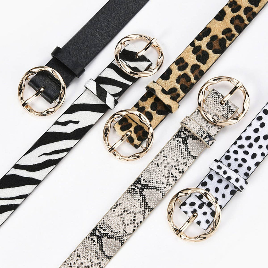 CWABE0384_SNAKE PRINT LEOPARD ZEBRA PRINT MILK PRINT BELT: Black / (OS) 1