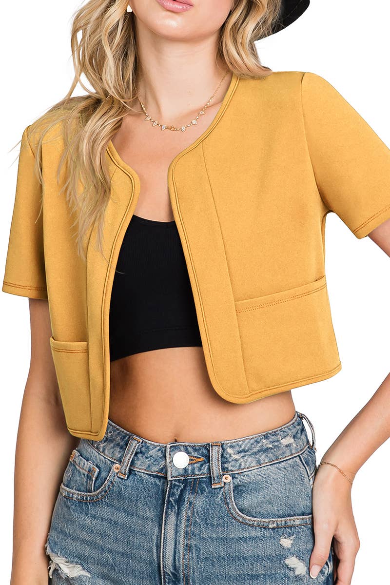 CWOBL092_Short Sleeve  Bolero Open Front Cardigan: Black / (M) 1