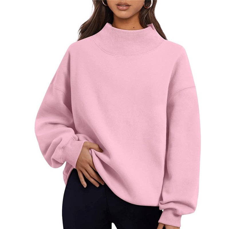 Solid Color High Neck Fleece Sweatshirt: GRAY BLUE / S