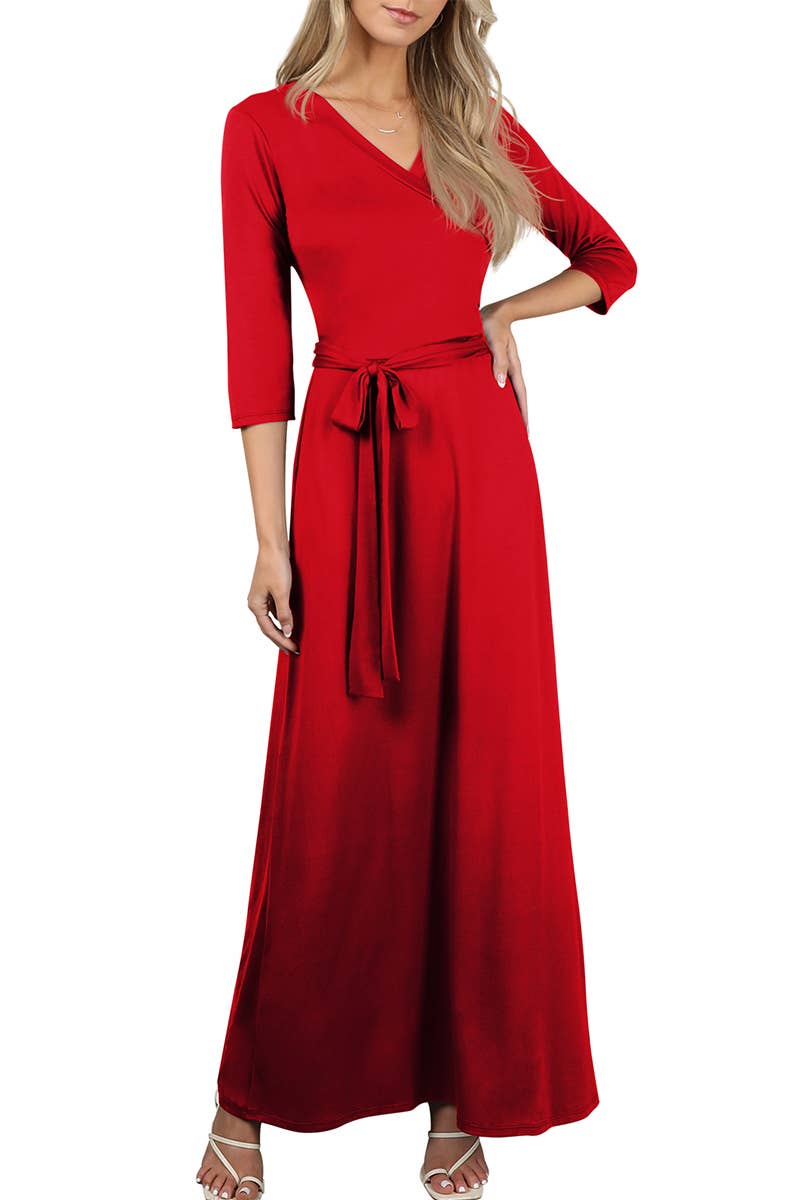 AWDMD283_3/4 Sleeve Knit Long Dress: VIOLET / (S) 1