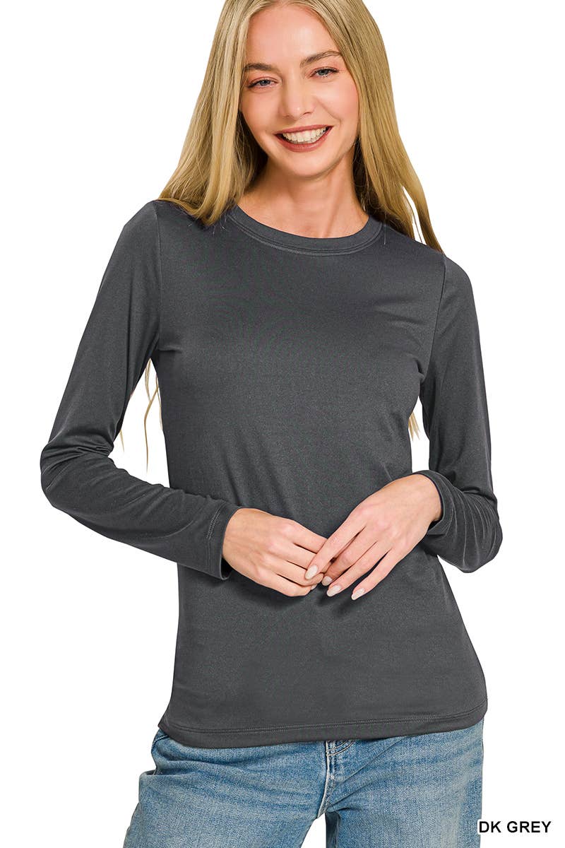 `Microfiber Long Sleeve Basic Tee Zenana: BRIGHT MAUVE-156598 / XL