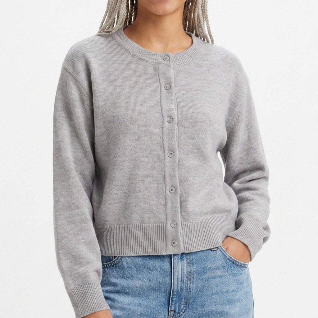 Crewneck Button-Front Knit Cardigan Sweater: Red / Small