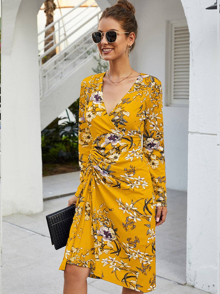Long Sleeve Dresses: Yellow / Large