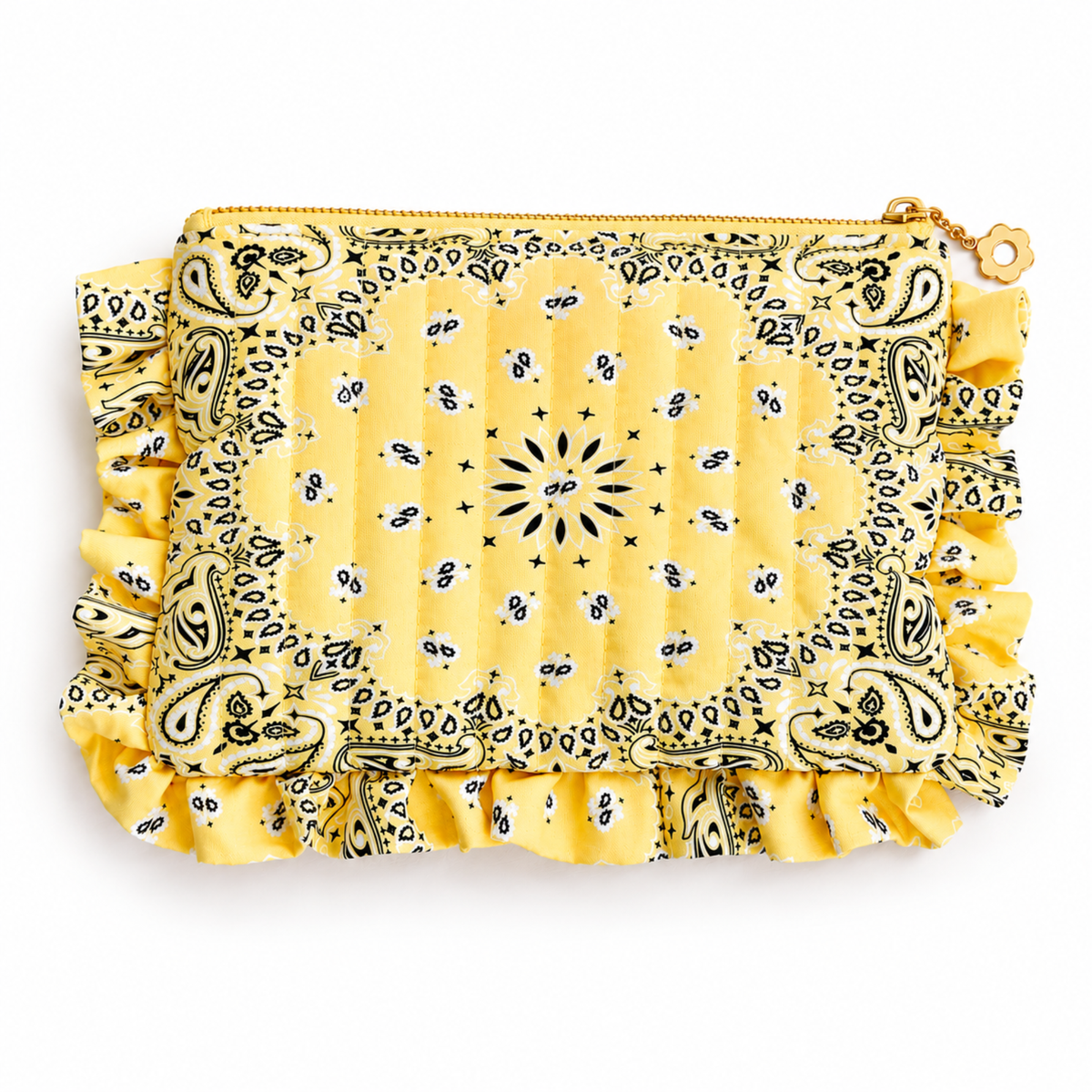 Ellison+Young Bandana Ruffle Everything Pouch, Quilted Cosmetic Case: Indie Pink