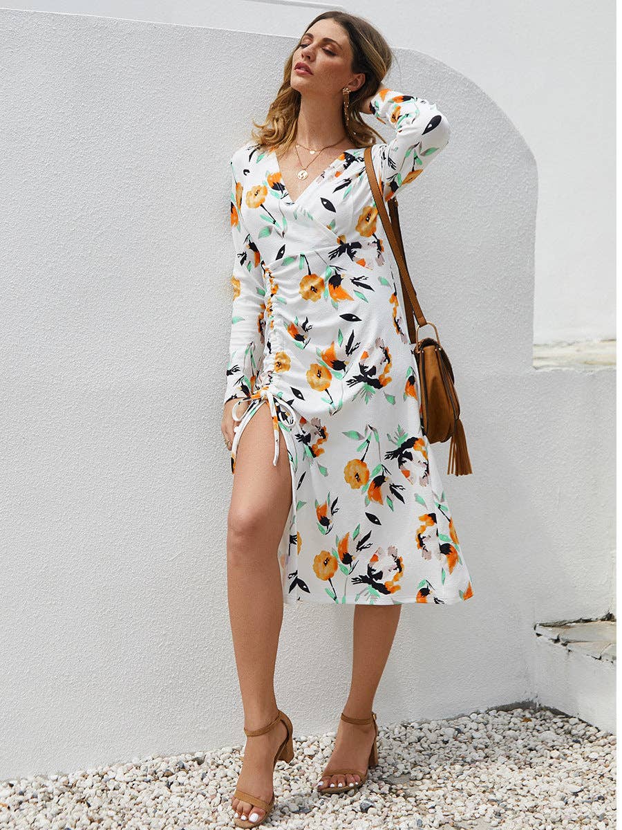 Long Sleeve Dresses: Yellow / Large