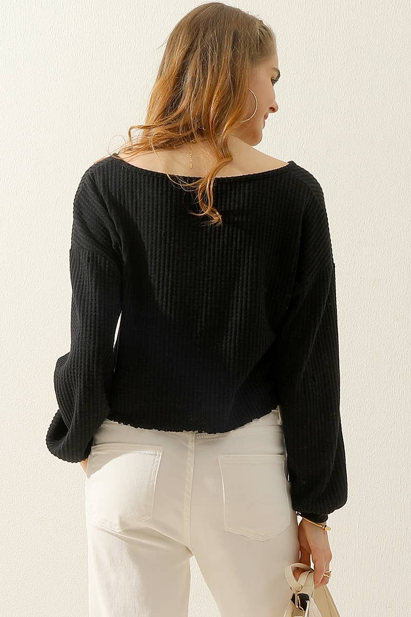 CWTTL1469_V-Neck Long Sleeve Knit Top: BRICK / (XL) 1