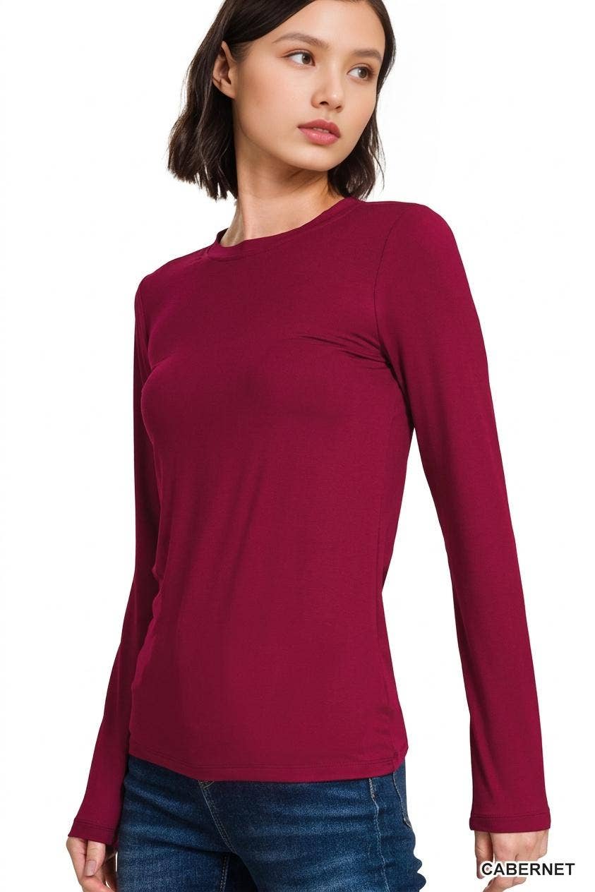`Microfiber Long Sleeve Basic Tee Zenana: BRIGHT MAUVE-156598 / M