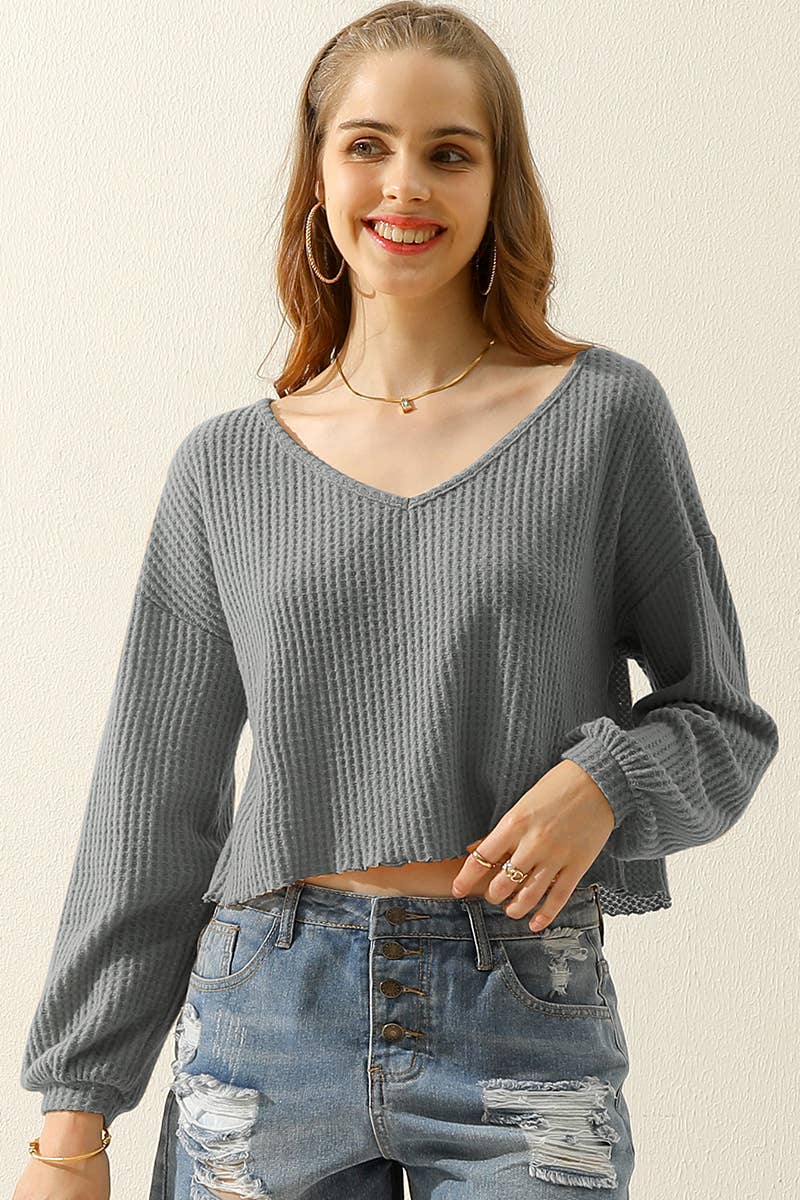 CWTTL1469_V-Neck Long Sleeve Knit Top: BRICK / (S) 1