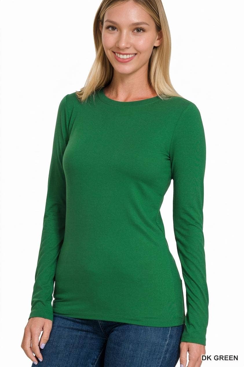 `Microfiber Long Sleeve Basic Tee Zenana: BRIGHT MAUVE-156598 / M