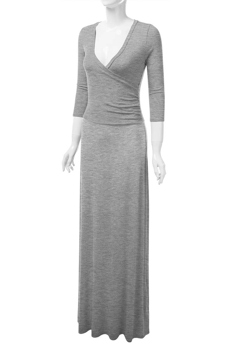 AWDMD283_3/4 Sleeve Knit Long Dress: VIOLET / (M) 1