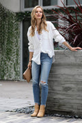 `Oversized Raw Edge Shirt W/ Back Patch Zenana: IVORY-147600 / XL