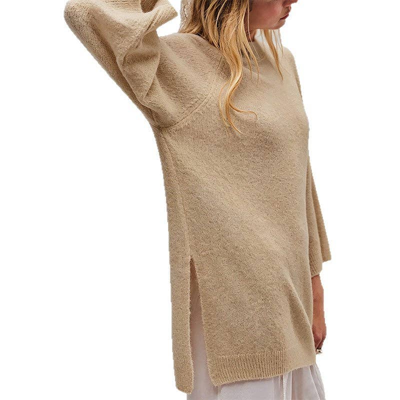 Oversized Crew Neck Knit Sweater Casual Loose Pullover Top: Apricot / 100%Polyester / S