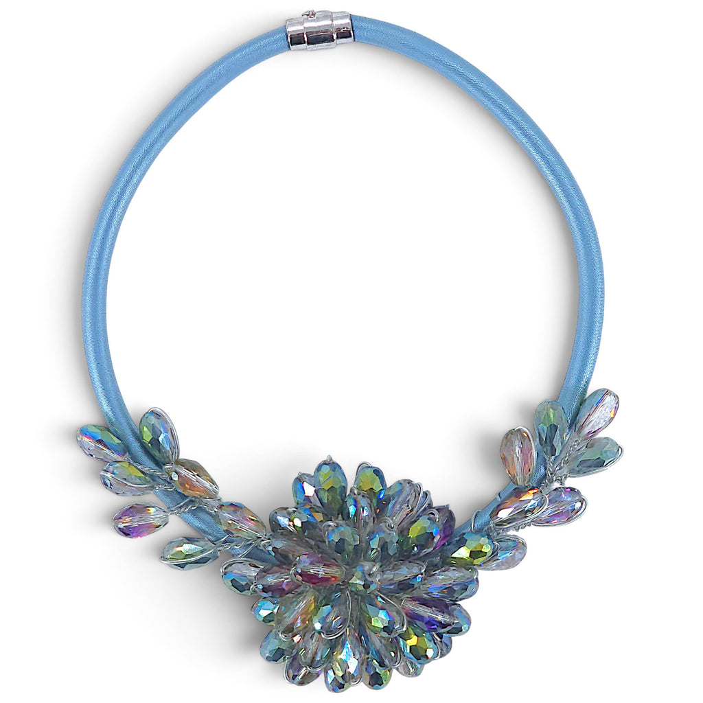 Chunky Blue Boho Flower Collar Statement Choker Necklace