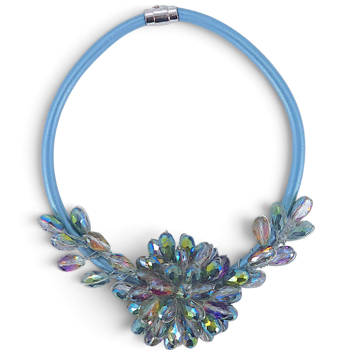 Chunky Blue Boho Flower Collar Statement Choker Necklace