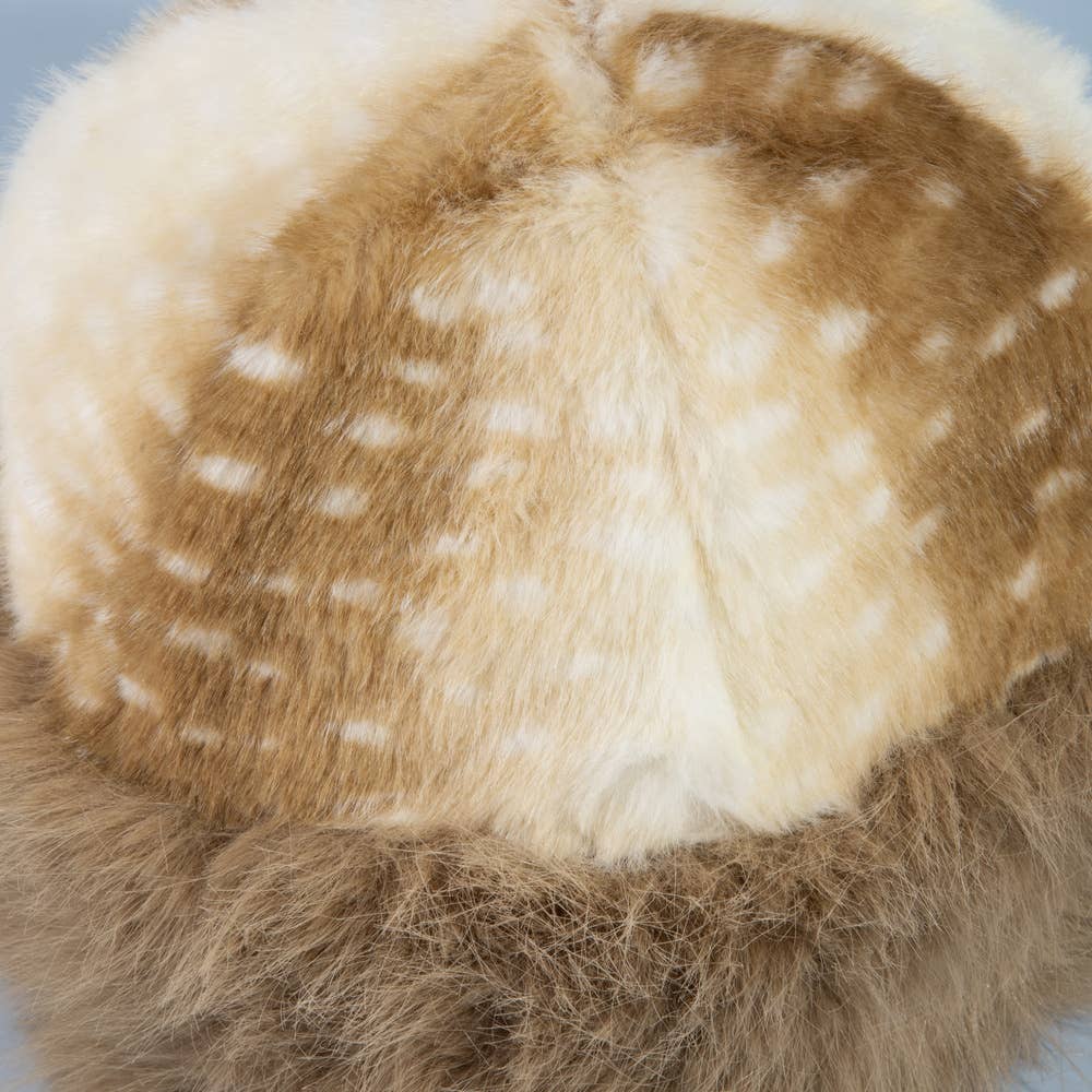 Deer Fawn Print Marled Fur Trim Bucket Hat: LBR