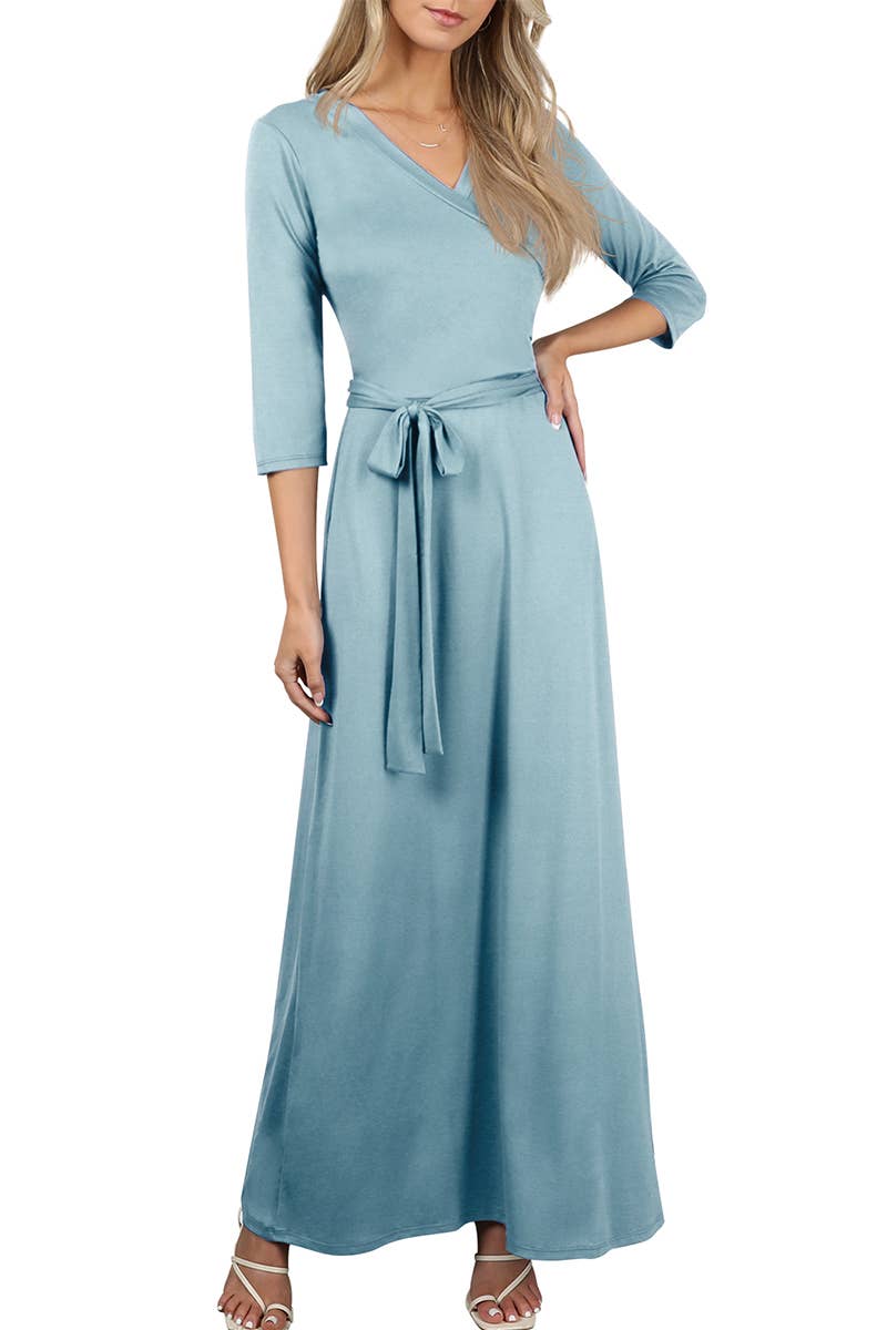 AWDMD283_3/4 Sleeve Knit Long Dress: VIOLET / (XL) 1
