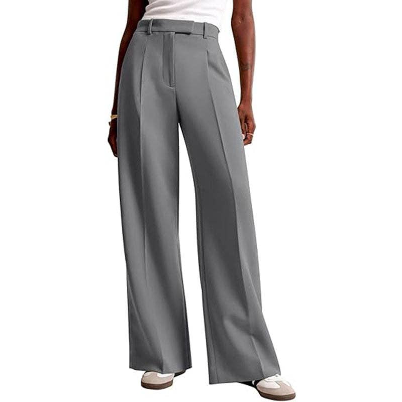 High Waist Wide Leg Pants Women's Casual Straight Trousers: High grade gray / S