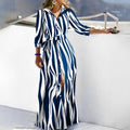 LONG SLEEVE PRINTED SHIRT-SKIRT LONG DRESS: DARKBLUE / (XL) 1