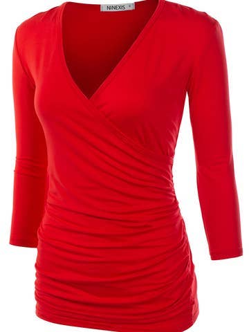 3/4 Sleeve Tank Tops Deep V-Neck Surplice Wrap: GREY / (M) 1