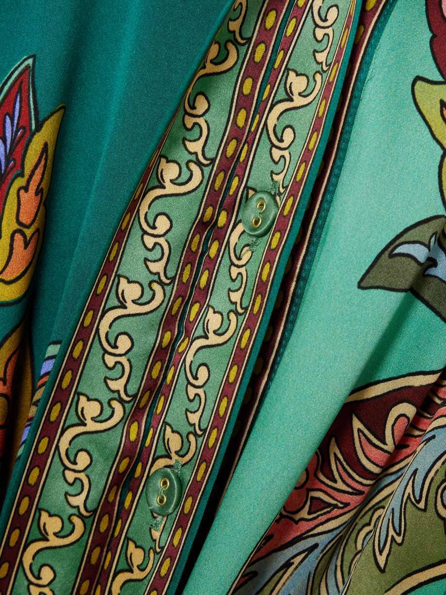 VINTAGE PRINT DRESS WITH LAPEL LANTERN SLEEVES: PEACOCKGREEN / (XL) 1