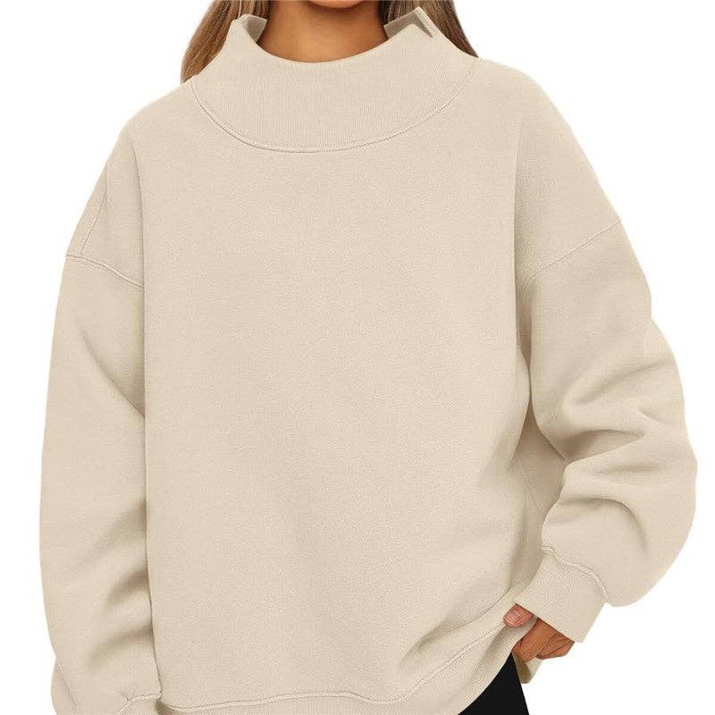 Solid Color High Neck Fleece Sweatshirt: GRAY BLUE / S