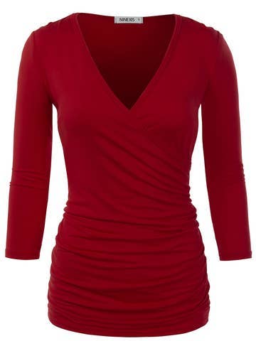 3/4 Sleeve Tank Tops Deep V-Neck Surplice Wrap: GREY / (M) 1
