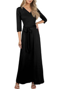 AWDMD283_3/4 Sleeve Knit Long Dress: Black / (XL) 1