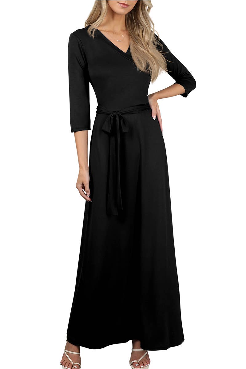 AWDMD283_3/4 Sleeve Knit Long Dress: VIOLET / (S) 1