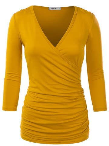 3/4 Sleeve Tank Tops Deep V-Neck Surplice Wrap: GREY / (M) 1