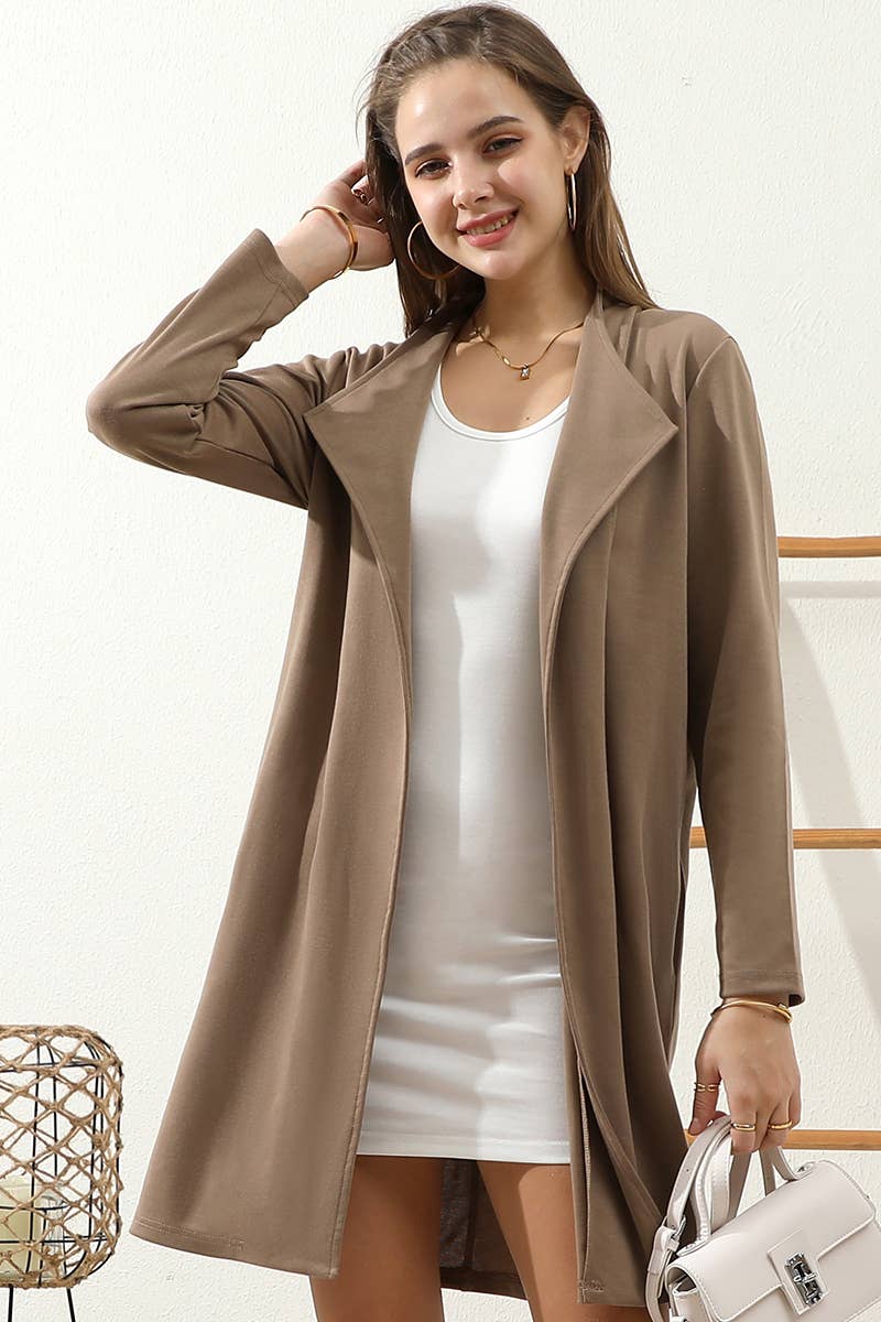 CWOCO153_DRAPE OPEN FRONT OFFICE TRENCH JACKET BLAZER: BROWN / (M) 1
